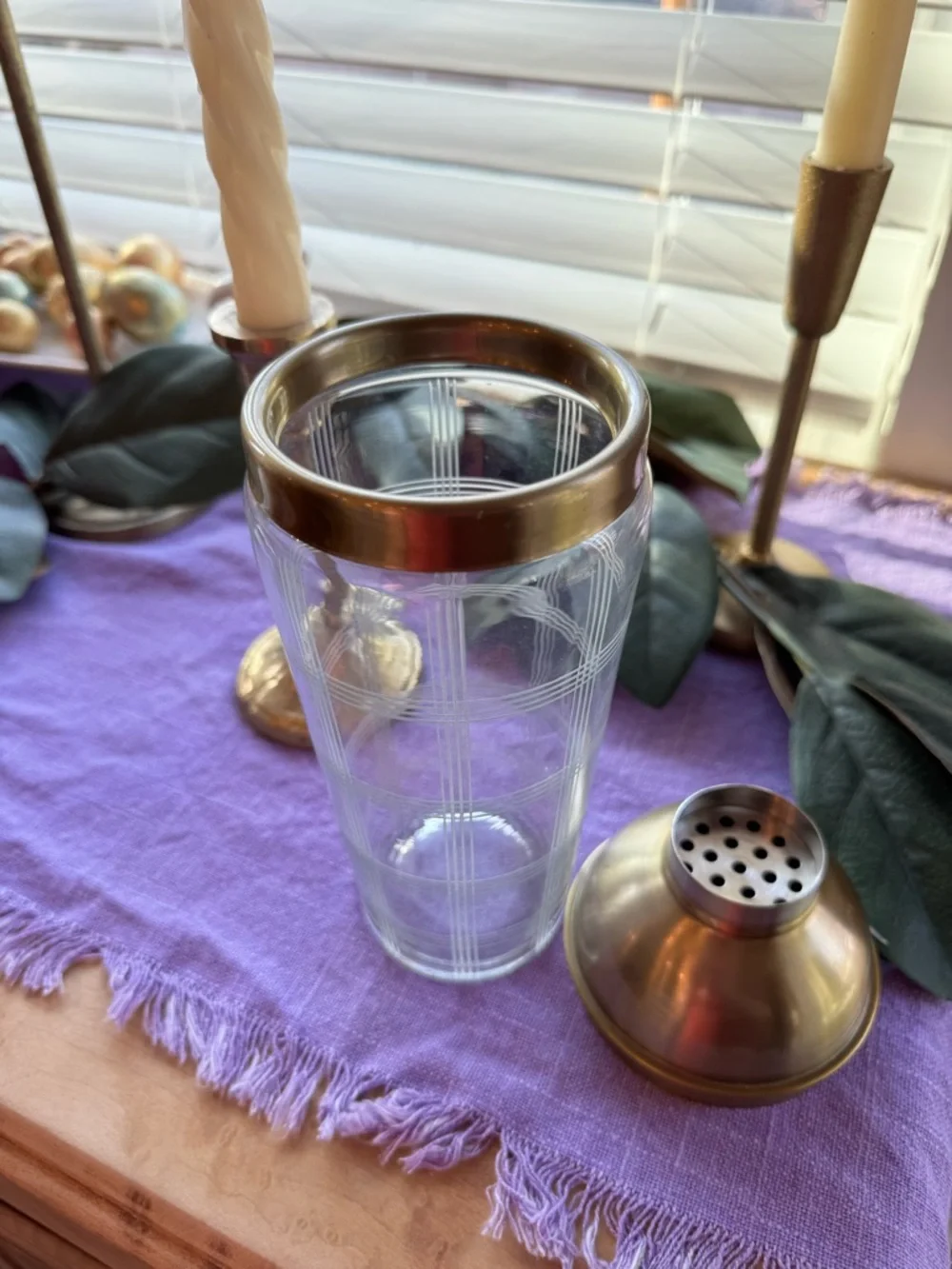 NIB Entertainer Glass Cocktail Shaker Gold MCM Barware Mid Century Modern Retro
